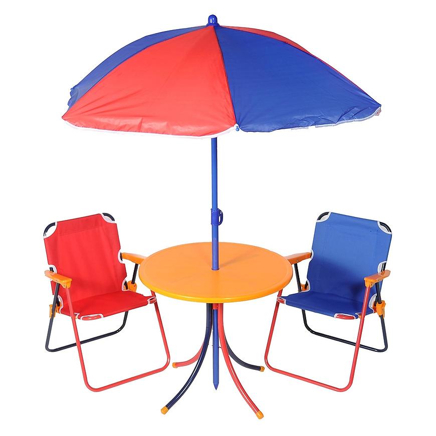 Dětský set stolek + 2 křesílka + slunečník BAUMAX