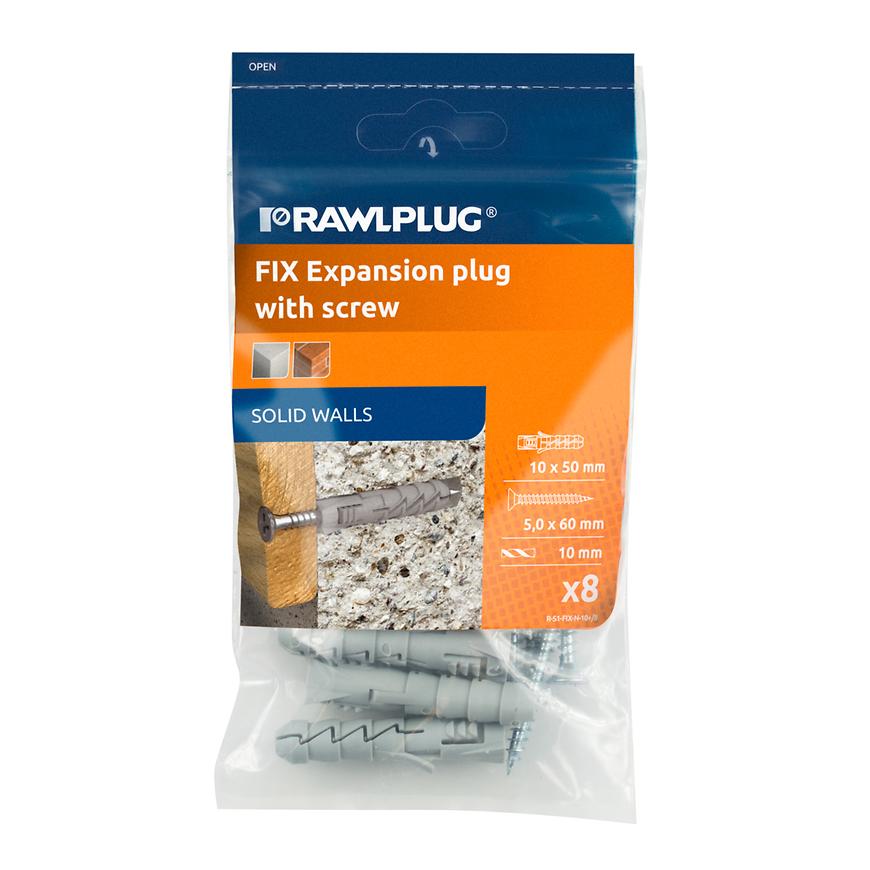 Hmoždinka rozpěrná FIX+ 10 mm s vrutem (8 ks/bal.) RAWLPLUG