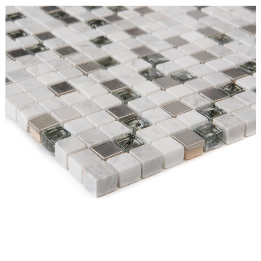 Mozaika glas permutt marmor weiss/edestahl 66261 30x30x0