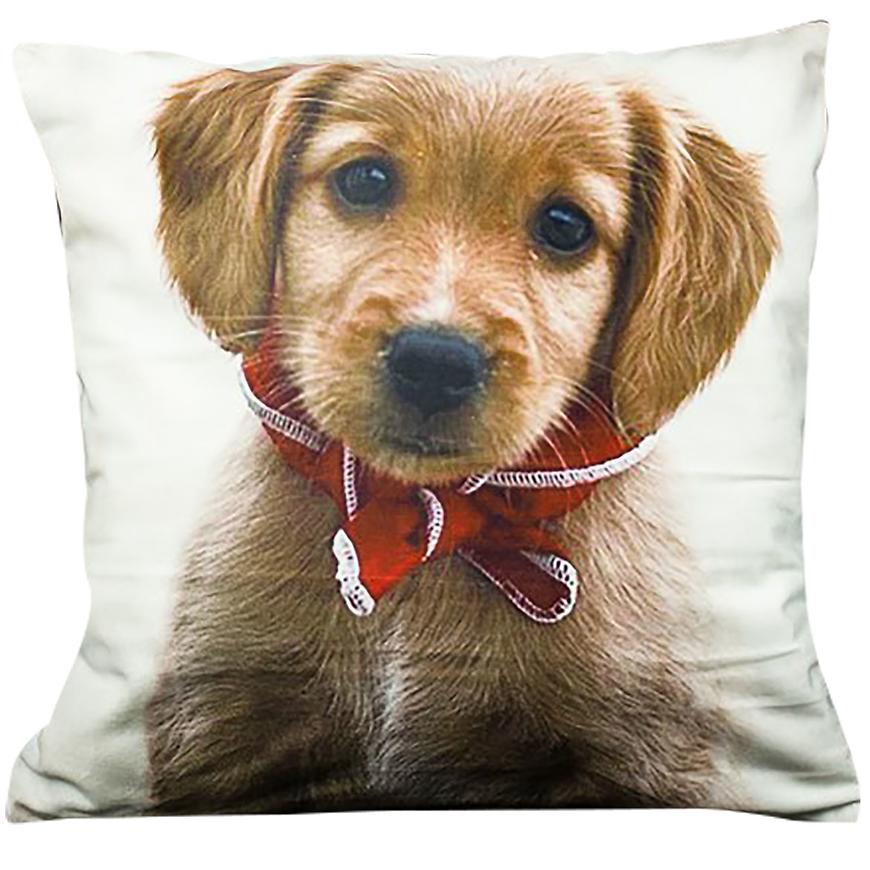 Povlak na polštář 40x40 foto pes s červenou mašlí VESNA