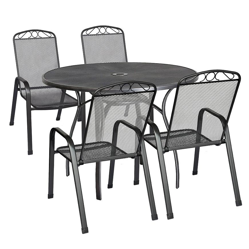 Sada kovového nábytku kulatého stolu + 4 židle BAUMAX