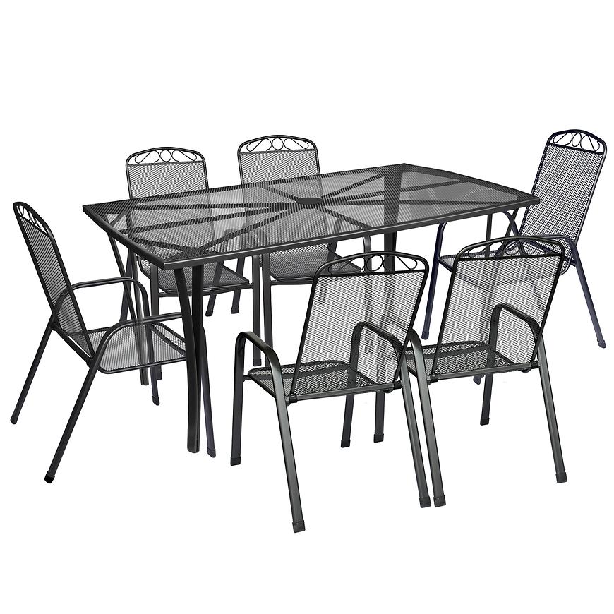 Sada kovového nábytku obdélníkový stůl + 6 židlí BAUMAX