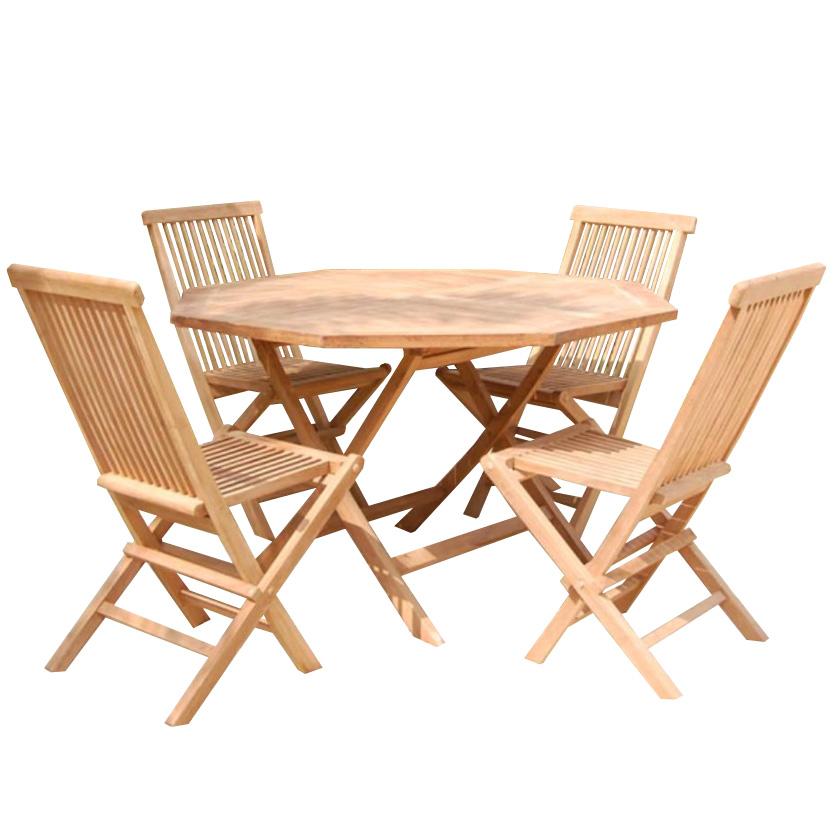 Sada nábytku teak dřevo osmiúhelníkový stolek+4 židle BAUMAX