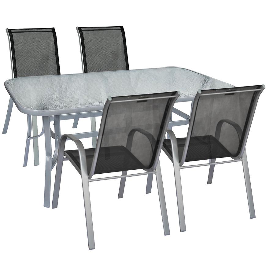 Sada sklenený stůl MT6008+ 4 židle TFC004 černá BAUMAX