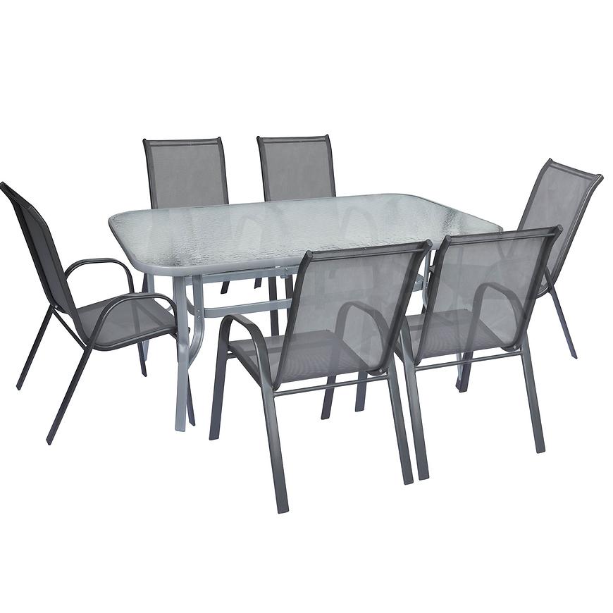Sada skleněný stůl MT6008 + 6 židlí TFC004 šedá BAUMAX