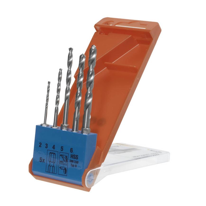 Vrtáky HSS (E6.3) 2 - 6 mm 5 ks v boxu BAUMAX