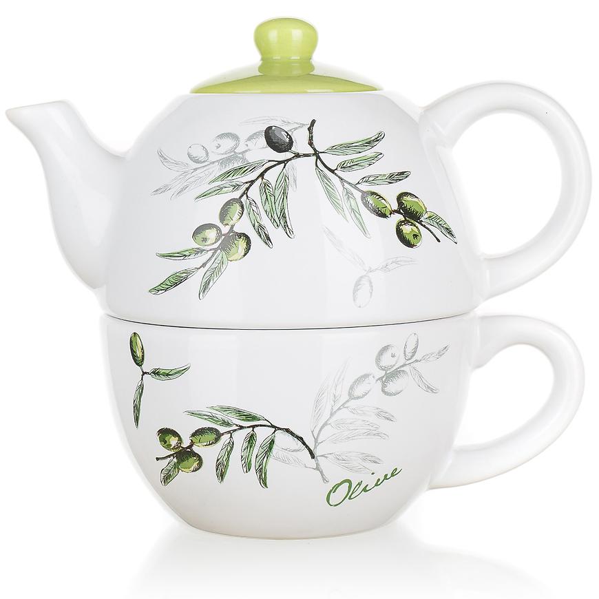 2-dílná komplet čajník 360ml/podšálek 330ml OLIVES 60zf BAUMAX