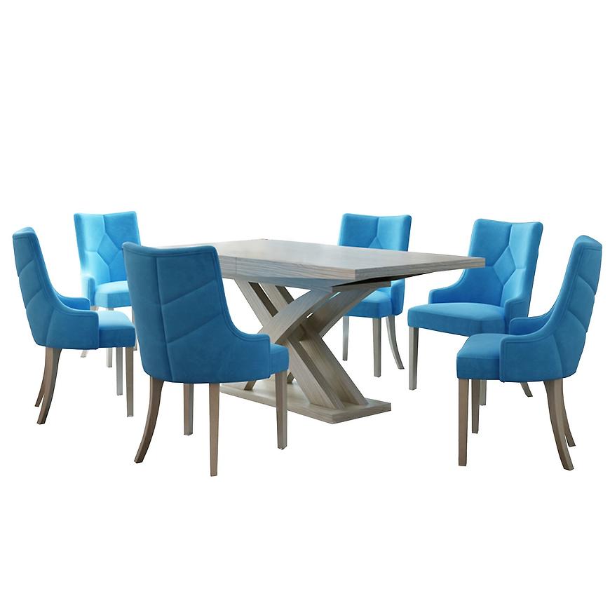 Jídelní set Milena 1+6 Dub/Modrý 180x90+60 BAUMAX