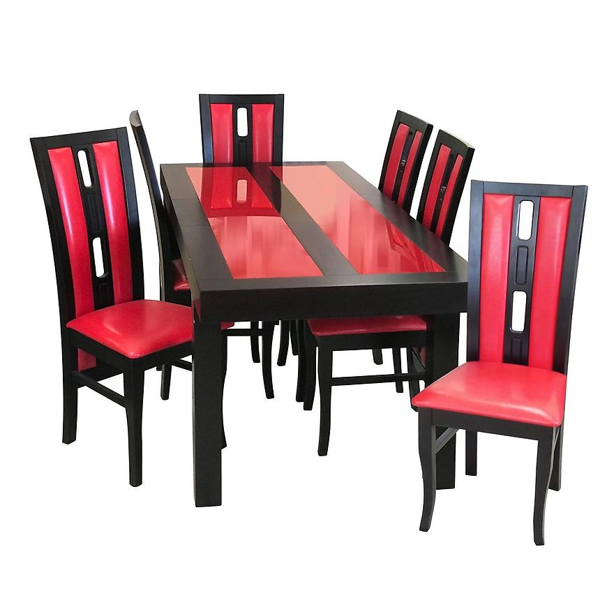 Jídelní set Sylvia II 1+6 Wenge/Červené 140x80+40 BAUMAX