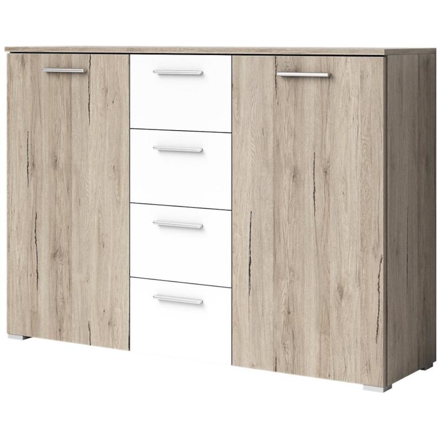Komoda Beta 132cm Dub San Remo Světlý/Bílá BAUMAX