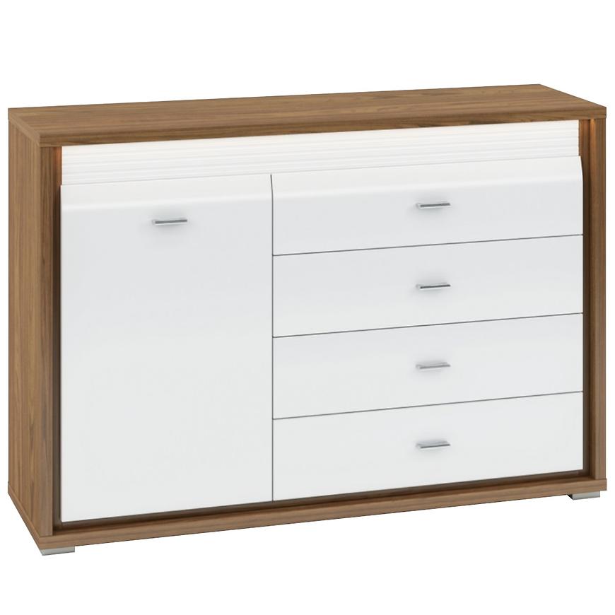 Komoda Dallas 138cm Orech/Bílý Lesk/Bílý BAUMAX