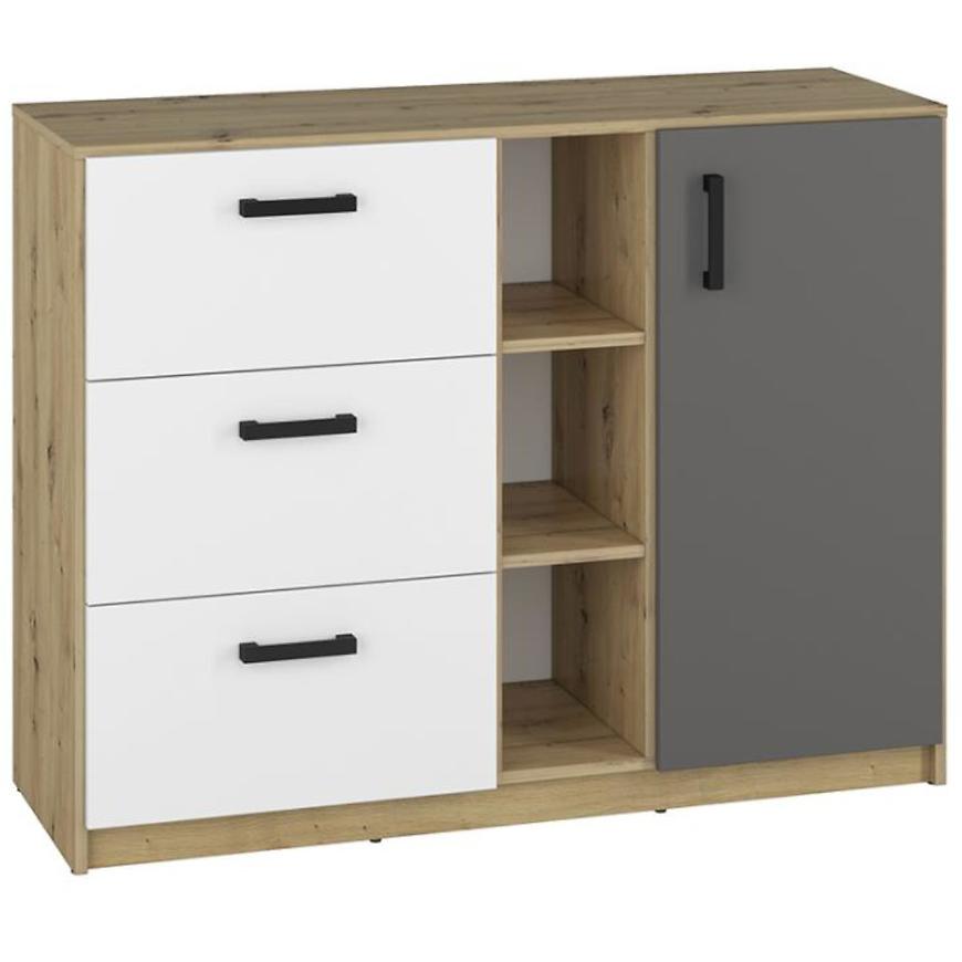 Komoda Fini 120cm Dub Artisan/Bílá/Antracit BAUMAX