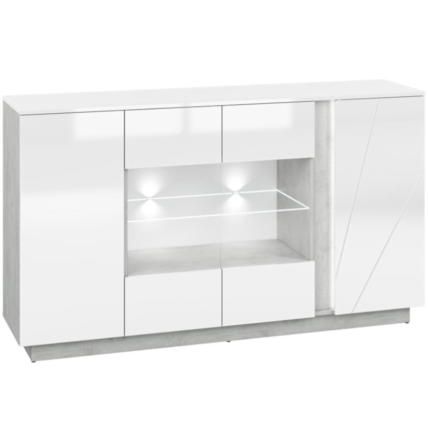 Komoda Lumens 165 cm Bílá Lesk/Beton BAUMAX