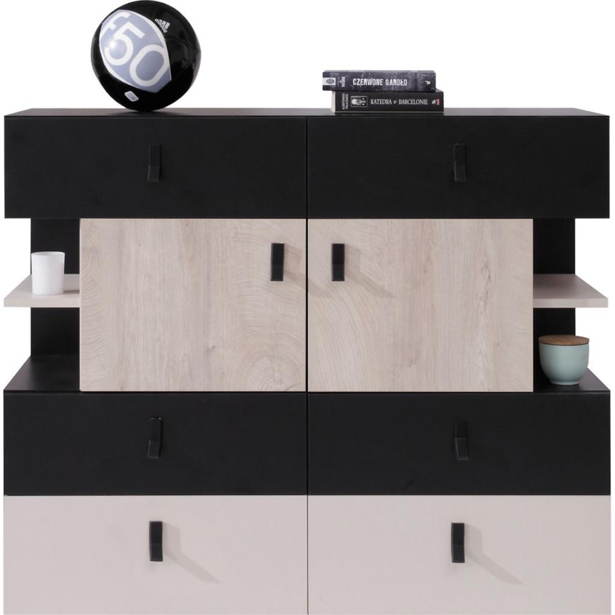 Komoda Planet 110cm L/P Čierna/Dub/Béžová BAUMAX