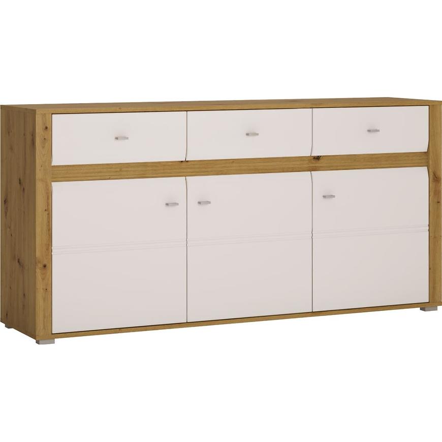 Komoda Sevilla 176cm Dub Artisan /BÍLÝ Lesk BAUMAX