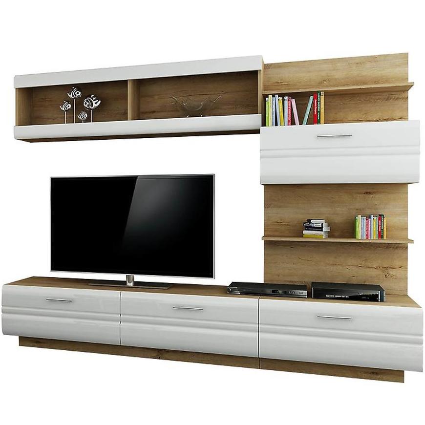 Obývací stěna Axel 225cm Bílá Lesk/ Dub Lefkas BAUMAX