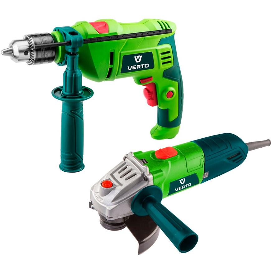 Sada elektrického nářadí Verto 500W: příklepová vrtačka+úhlová bruska+příslušenství v kufru VERTO