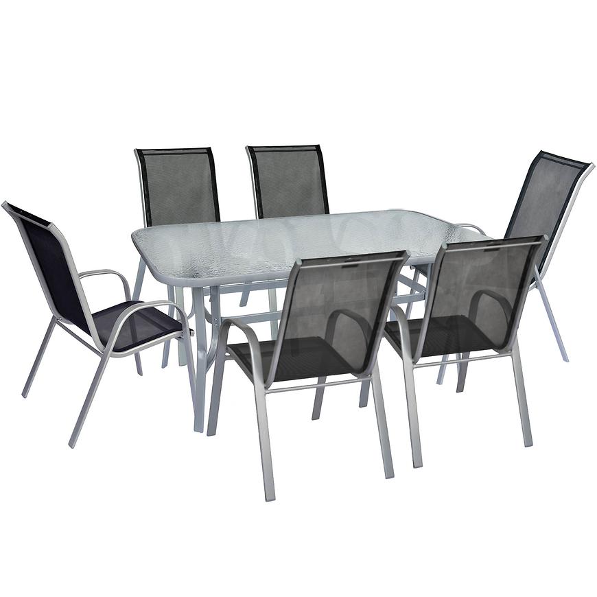 Sada skleněný stůl + 6 židlí černá BAUMAX
