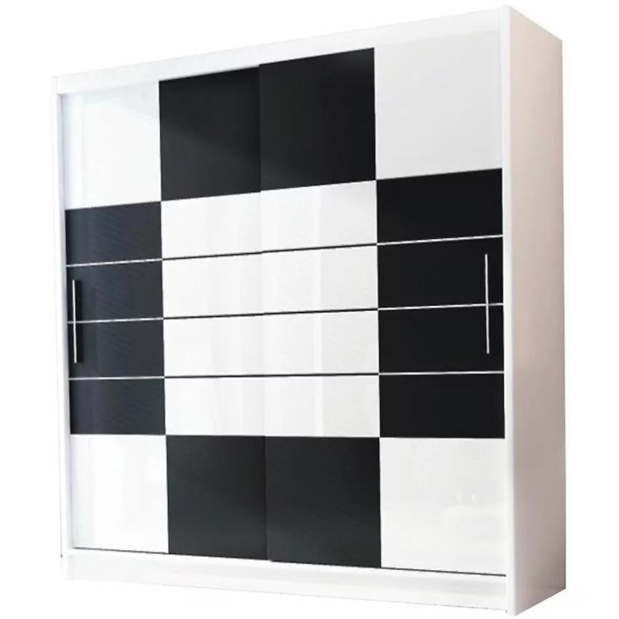 Skříň Aruba 203cm Bílá/Černá/Bíle Sklo BAUMAX