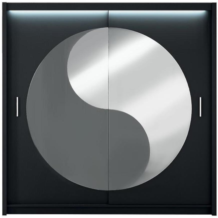 Skříň Lotos 203cm Černá/Šedé Sklo/Zrcadlo BAUMAX