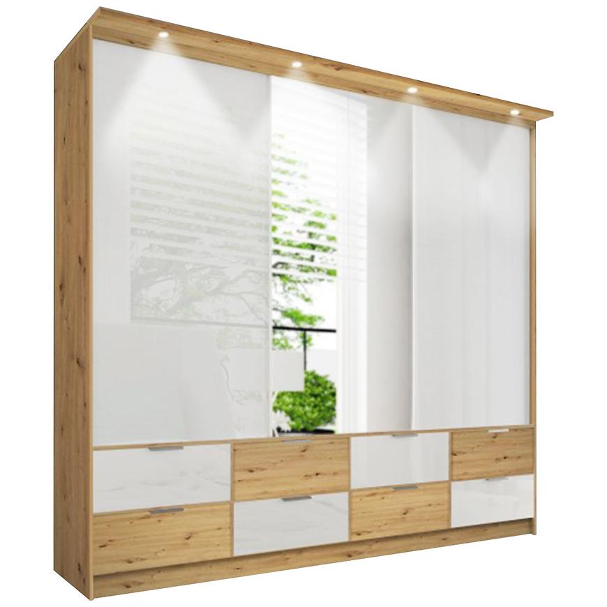 Skříň Malaga 200cm Bílý Lesk/Dub Artisan BAUMAX