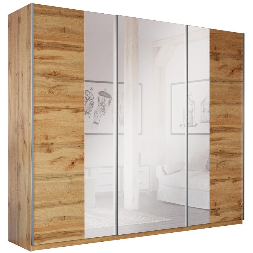 Skříň Praga 250cm Dub Wotan/Zrcadlo BAUMAX
