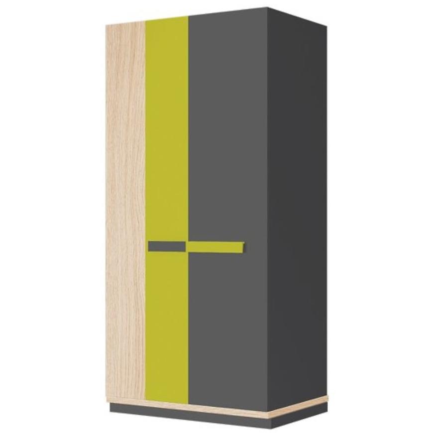 Skříň Wow 95 cm Grafit/Zelená Iguana/Dub Nagano BAUMAX