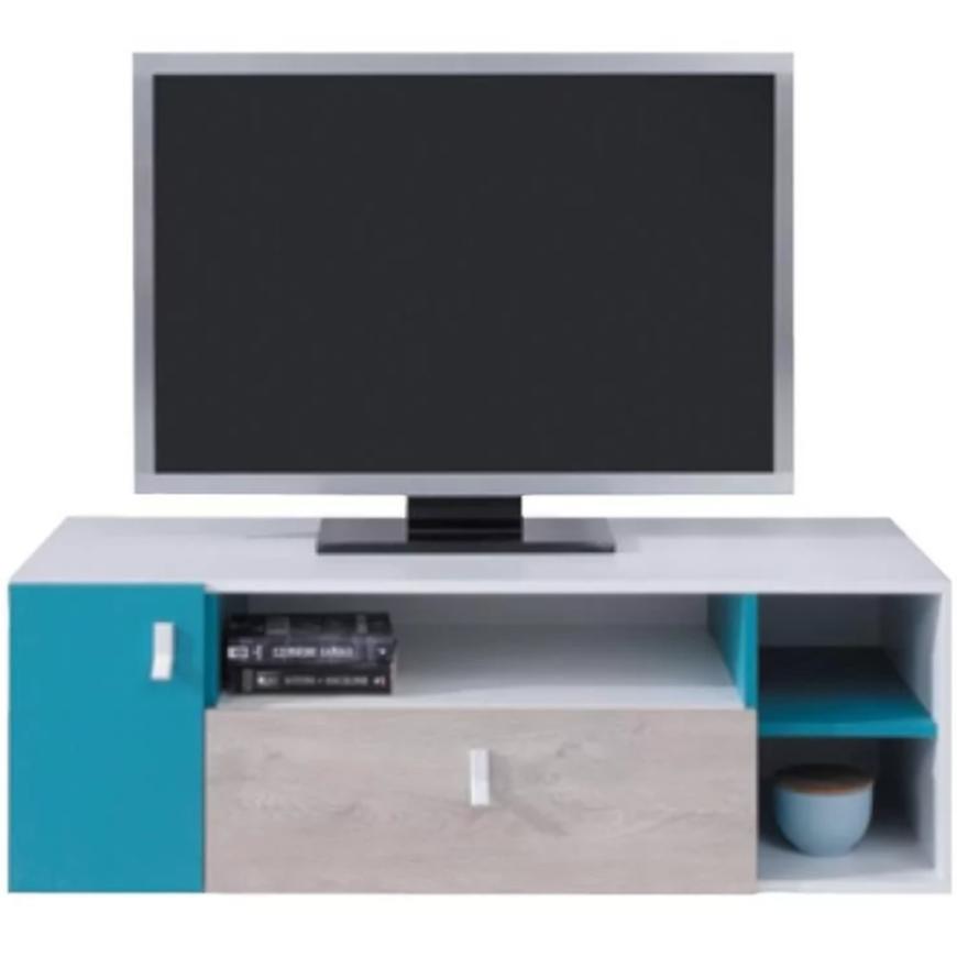 TV Stolek Planet 120 cm Bílý/Dub/Tyrkysový BAUMAX