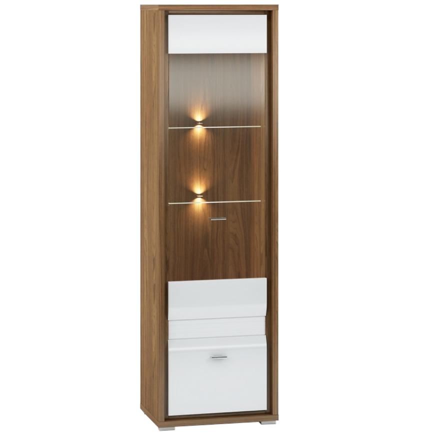 Vitrína Dallas 60cm Orech/Bílý Lesk/Bílý BAUMAX