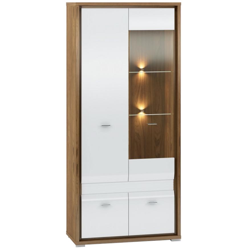 Vitrína Dallas 92cm Orech/Bílý Lesk/Bílý BAUMAX