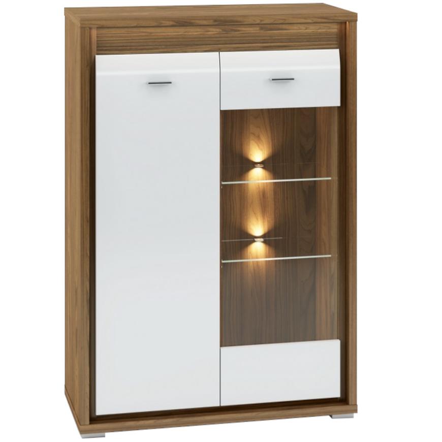 Vitrína Dallas 92cm Orech/Bílý Lesk/Orech BAUMAX