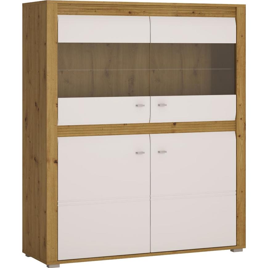 Vitrína Sevilla 122cm Dub Artisan/Bílý Lesk Led BAUMAX