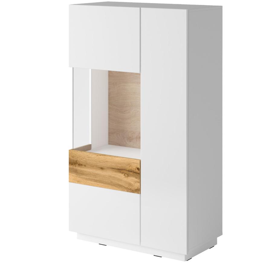 Vitrína Silke 80 cm Dub Wotan/Bílá Lesk BAUMAX