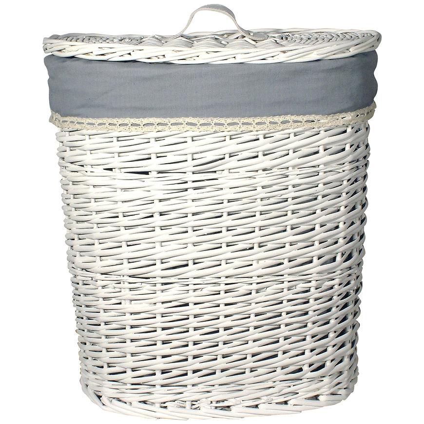 Proutěný košík ovál 49x37x55 s víkem bílý BAUMAX