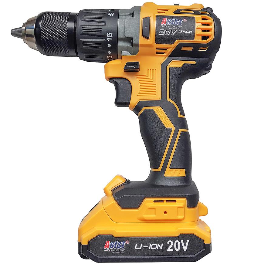 Aku vrtačka s příklepem bezuhlíková 20V 2 x Li-Ion 2Ah Kufr Asist