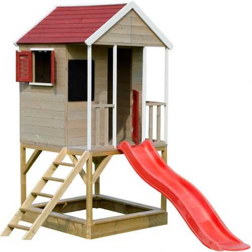 Dřevěný dětský domeček Veranda 280 cm se skluzavkou Marimex