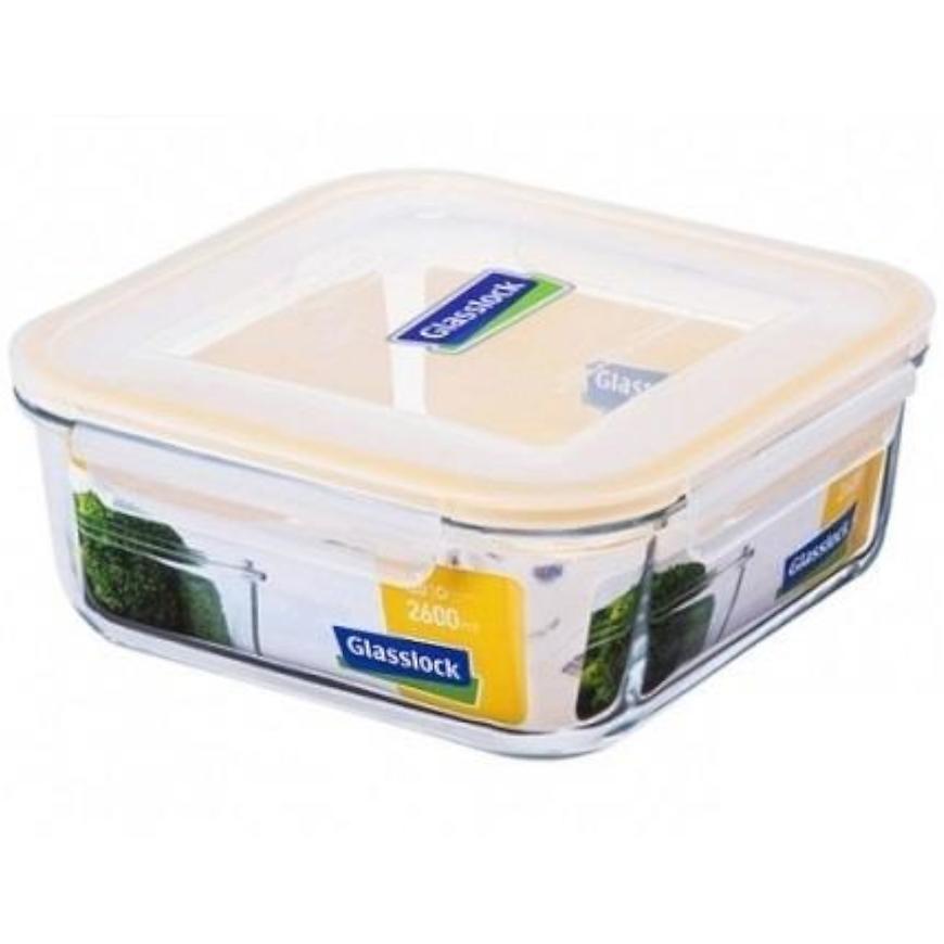 Glasslock dóza čtvercová žlutá 2600ml Baumax