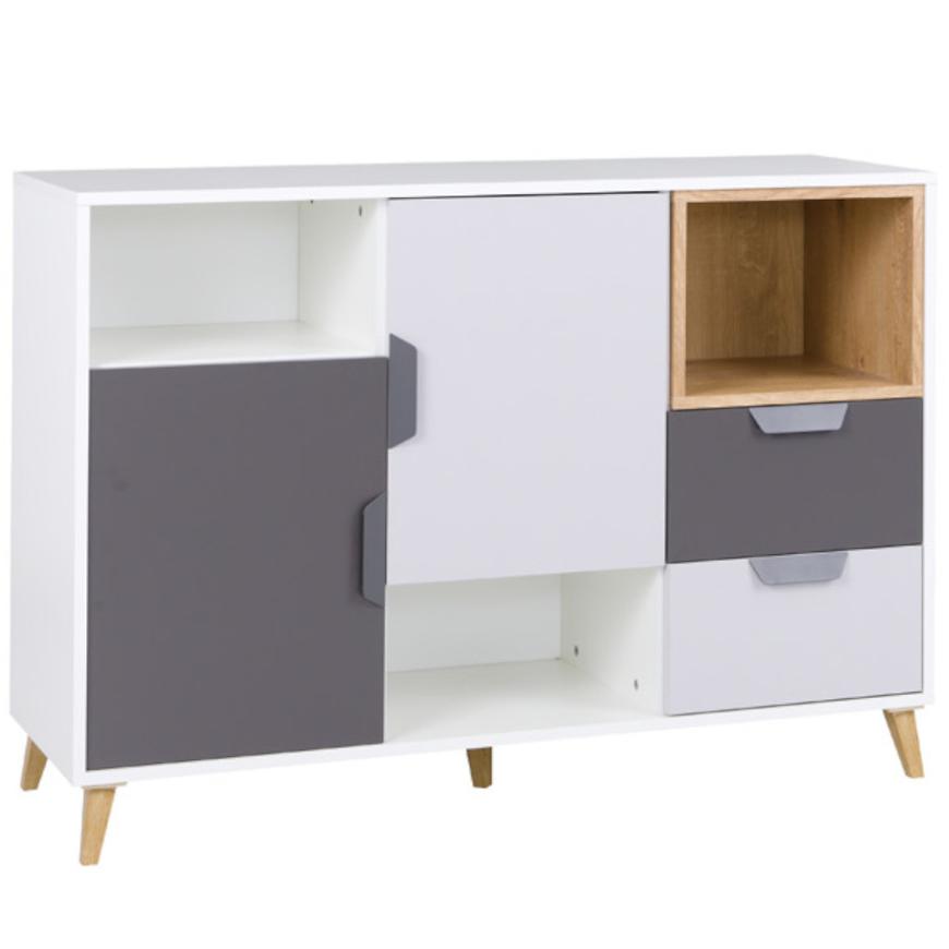 Komoda Joker 7 Bílá / Grafitová / Šedá / Dub Lefkas Baumax