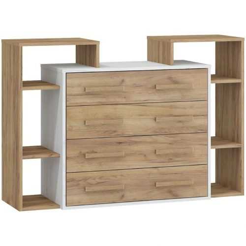 Komoda Rio 127cm Dub Craft Bílý/Zlatý 4S Baumax
