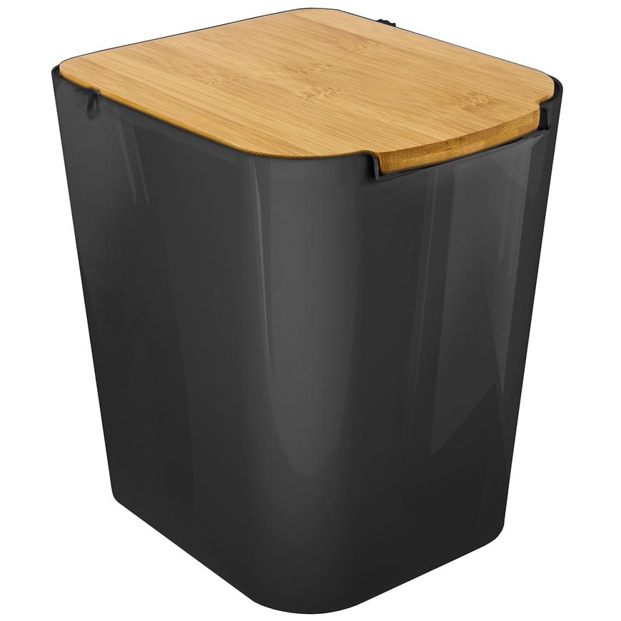 Koš 7l materiál černý s víkem bambus Baumax