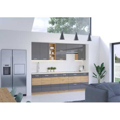 Kuchyňská linka Dub Artisan 260cm Šedý Lesk Bez Pracovní Deskou Baumax