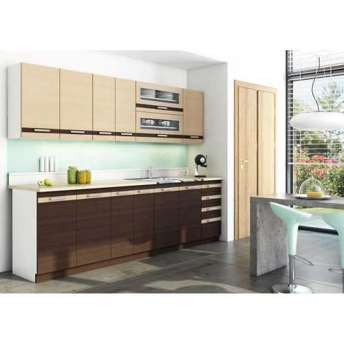 Kuchyňská linka Lungo/Macchiato 260cm Dub Mléčný/Wenge s pracovní deskou Baumax