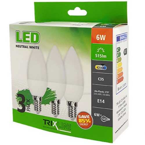 LED Žárovky 6W E14 C35 4200K sada 3 kusy Trixline