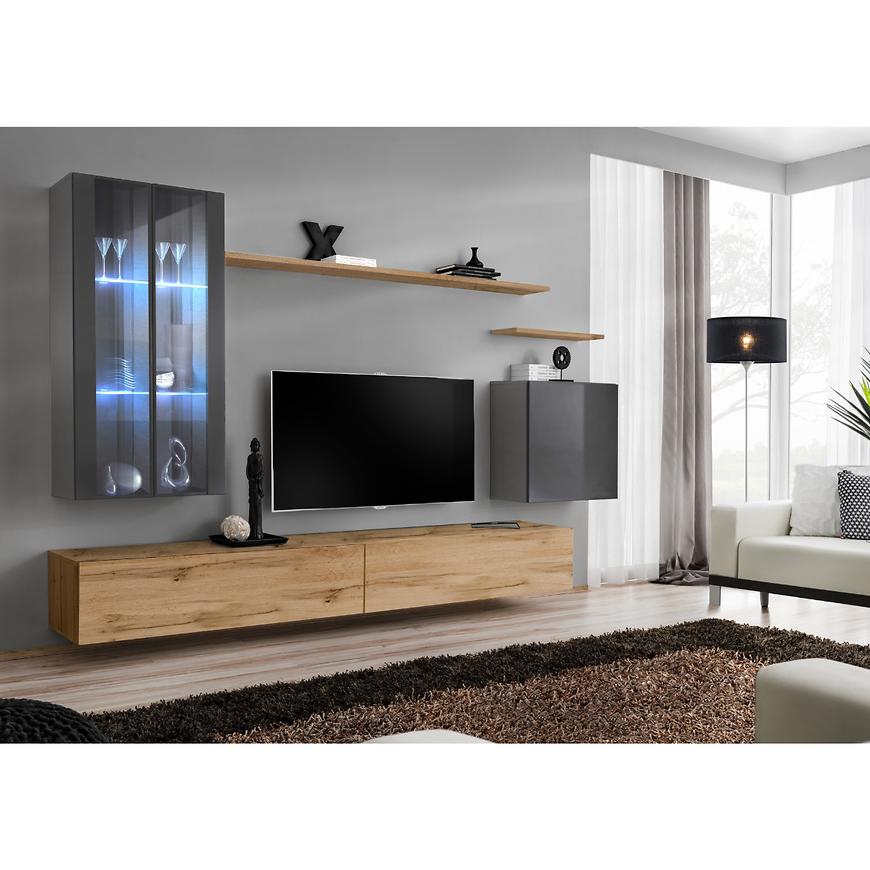 Obývací Stěna Switch Sklo+Led Xii Grafit/Wotan Baumax
