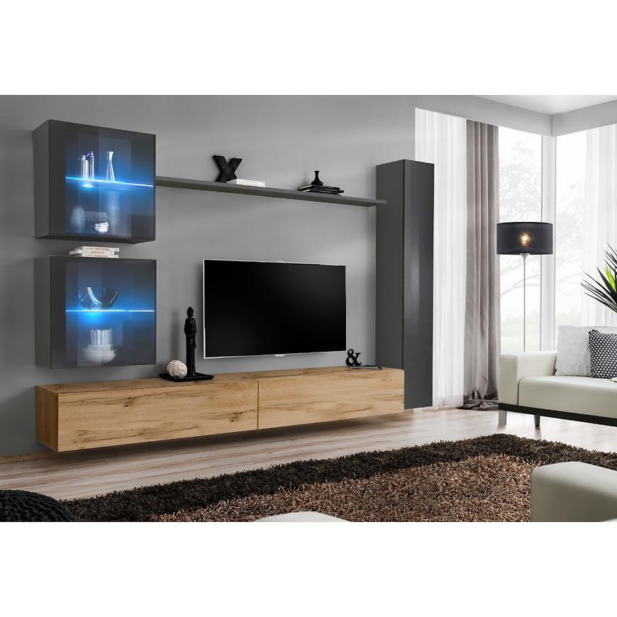 Obývací Stěna Switch XVIII Sklo + LED Grafit/Wotan Baumax