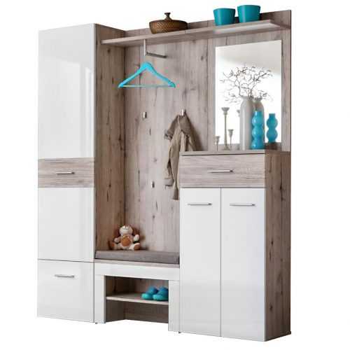 Předsíňová Stěna Gustavo III + Polštář Dub Wellington/Bílý Baumax