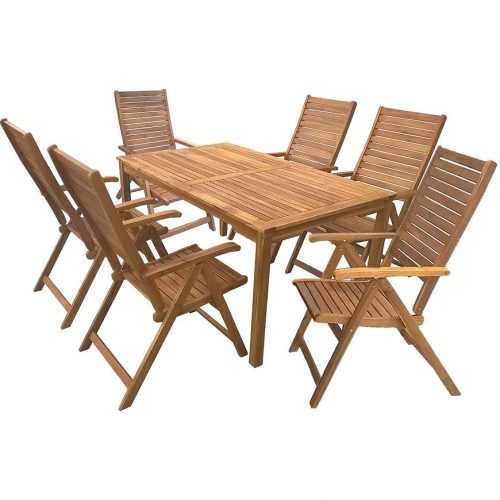 Sada nábytku dřevěný stůl + 6 polohových židlí Baumax