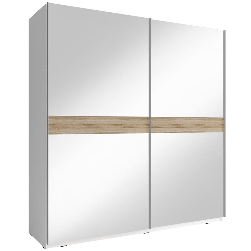 Skříň Mika V 200cm Bílý/Dub Sonoma/Zrcadlo Baumax