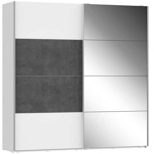 Skříň Olivia 220cm Bílá/Beton/Zrcadlo Baumax