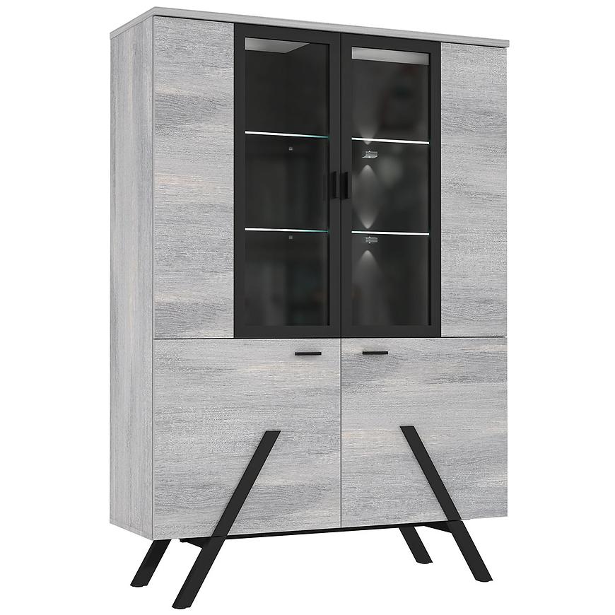 Vitrína Golden State 4D Severský Šedý Dub/Černá Baumax
